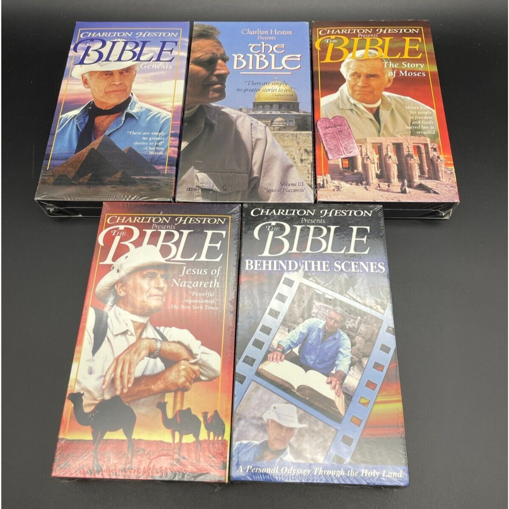 Charlton Heston Presents the Bible 5 VHS TAPE LOT Religious + Behind the Scenes